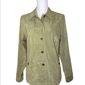 Gorgeous green Susan Graver long sleeve jacket with gold accents size small